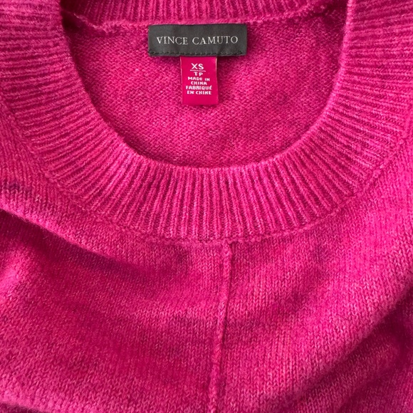 Vince Camuto Exposed Seam Crewneck Sweater Relaxed Fit Bright Pink Size XS/S - Picture 4 of 15